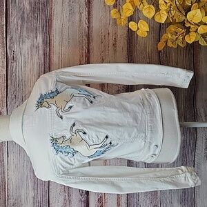 LULAROE HARVEY UNICORNS WHITE CROPPED DENIM JEAN JACKET